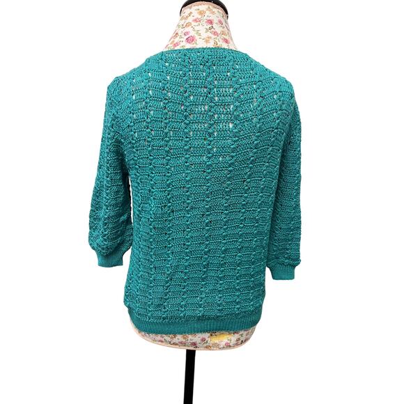 SK Imports Hand-Crocheted Teal Sweater – Size Medium - Picture 3 of 4